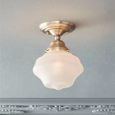 Regency Hill Schoolhouse Floating Modern Farmhouse Ceiling Light Semi Flush Mount Fixture 7" Wide Brass White Glass Shade For Bedroom Living Room Home 3 Regency Hill Schoolhouse Floating Modern Farmhouse Ceiling Light Semi Flush Mount Fixture 7" Wide Brass White Glass Shade For Bedroom Living Room Home