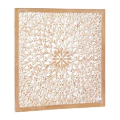 Wood Floral Handmade Intricately Carved Wall Decor With Mandala Design Light Brown - Olivia & May -Finest Home Decoration GUEST c98ac5ad 775c 42f4 ac10 b1ef38e939ba