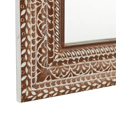 Wood Floral Intricately Carved Wall Mirror Brown - Olivia & May 5 Wood Floral Intricately Carved Wall Mirror Brown - Olivia & May - Image 3