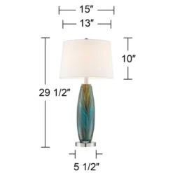 360 Lighting Azure Modern Table Lamps 29 1/2" Tall Set Of 2 Blue Brown Art Glass White Fabric Drum Shade For Bedroom Living Room Bedside Nightstand -Finest Home Decoration GUEST ccca3cc4 0d58 4d78 95db 63c3501b89e9