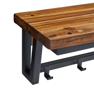 Claremont Rustic Wood Coat Hook With Shelf Dark Brown - Alaterre Furniture 6 Claremont Rustic Wood Coat Hook With Shelf Dark Brown - Alaterre Furniture - Image 4