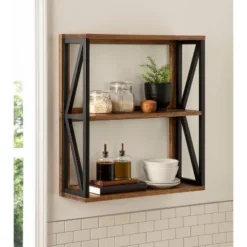 25" X 28" Rigby Wood Decorative Wall Shelf Rustic Brown/Black - Kate & Laurel All Things Decor -Finest Home Decoration GUEST ce0a7fd3 48b1 4a46 a709 926be101ef82
