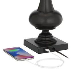 Franklin Iron Works Ross Rustic Farmhouse Table Lamps 27" Tall Set Of 2 Bronze With USB Charging Port Faux Leather Drum Shade For Living Room Desk -Finest Home Decoration GUEST cf60e11c c473 4b41 8a56 03e22ffd9c6a