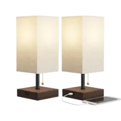 Small Table Lamp Set With Wood Base – Set Of 2 Modern Rectangle Lights With LED Bulb IncludeDecor Living Room, Bedroom, Or Home Office By Lavish Home -Finest Home Decoration GUEST d136bd32 0a4a 4d61 9b50 01ff40f4c9c4