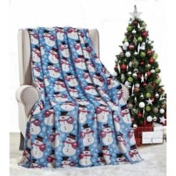 Kate Aurora Holiday Living Winter Blues Snowman Christmas Ultra Soft And Plush Throw Blanket