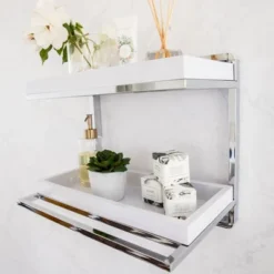 2 Tier Wall Mount Shelving Unit With Towel Rack And Trays Chrome/White - Danya B. -Finest Home Decoration GUEST d2ea0bcc e011 4df0 81fc 4934001a7d29