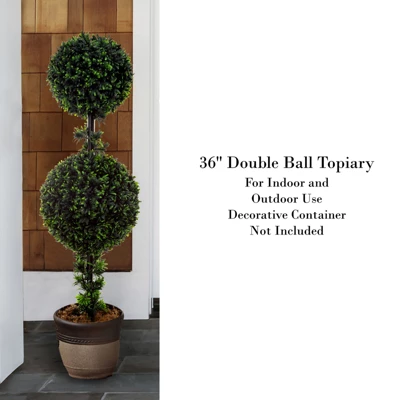 Artificial Podocarpus-36” Double Ball Style Faux Plant In Sturdy Pot-Realistic Indoor Or Outdoor Potted Shrub-Home Decor By Pure Garden 4 Artificial Podocarpus-36” Double Ball Style Faux Plant In Sturdy Pot-Realistic Indoor Or Outdoor Potted Shrub-Home Decor By Pure Garden - Image 2