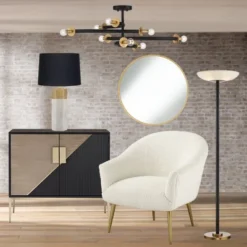 Possini Euro Design Alturus Modern Ceiling Light Semi Flush Mount Fixture 34" Wide Gloss Black Warm Brass 8-Light For Bedroom Living Room Hallway Home -Finest Home Decoration GUEST dafefa2f fc63 417f b3a0 fc592ece2883