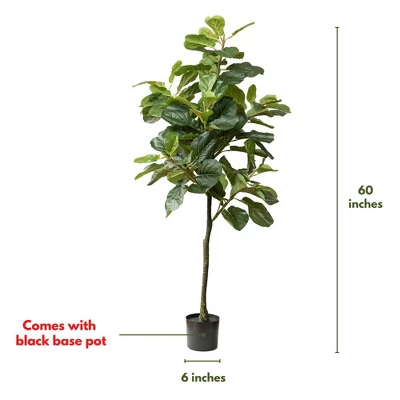 Forever Leaf 60" Artificial Fiddle Leaf Fig Tree With Black Pot, Indoor Artificial Plant For Home Decor 7 Forever Leaf 60" Artificial Fiddle Leaf Fig Tree With Black Pot, Indoor Artificial Plant For Home Decor - Image 5