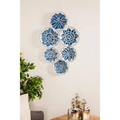 Metal Plate Wall Decor With Embossed Details Blue - Olivia & May