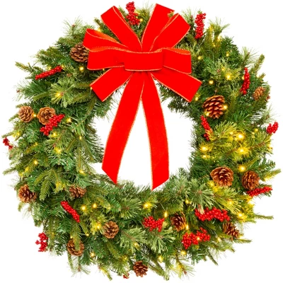 Best Choice Products Pre-Lit Battery Powered Christmas Wreath Decoration W/ PVC Tips, Ribbons 10 Best Choice Products Pre-Lit Battery Powered Christmas Wreath Decoration W/ PVC Tips, Ribbons - Image 8