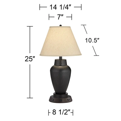 Regency Hill Modern Table Lamp With USB And AC Power Outlet Workstation Charging Base 25" High Hammered Bronze Empire Shade For Living Room Desk 6 Regency Hill Modern Table Lamp With USB And AC Power Outlet Workstation Charging Base 25" High Hammered Bronze Empire Shade For Living Room Desk - Image 4
