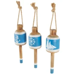 Set Of 3 Wood Buoy Anchor Sailboat And Ship Wheel Wall Decors With Hanging Rope Blue - Olivia & May -Finest Home Decoration GUEST e059f00f 7961 40dd af27 89d332a51f3c