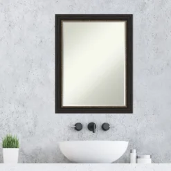 Amanti Art Accent Bronze Narrow Petite Bevel Bathroom Wall Mirror 27.5 X 21.5 In. -Finest Home Decoration GUEST e20b0420 8324 4a70 a654 4a551a93606a