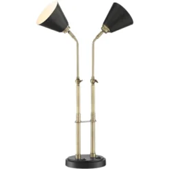 Possini Euro Design Sentry Modern Mid Century Desk Lamp 23" High Black Brass With USB Charging Port LED Adjustable Cone Shade For Bedroom Living Room -Finest Home Decoration GUEST e240447e 5fa7 45ac adb1 c441648f3303