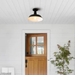 14" 1-Light Camila Classic Industrial Indoor/Outdoor Iron LED Semi Flush Mount Black/White - JONATHAN Y -Finest Home Decoration GUEST e30dc423 2149 4efe 8b85 e2cef61c2e52