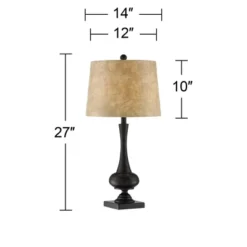 Franklin Iron Works Ross Rustic Farmhouse Table Lamps 27" Tall Set Of 2 Bronze With USB Charging Port Faux Leather Drum Shade For Living Room Desk -Finest Home Decoration GUEST e3a75b3a 7292 4e9a b668 e2fab802ce9d