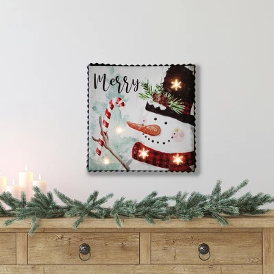 Northlight 12" LED Lighted 'Merry' Snowman Christmas Canvas Wall Art 3 Northlight 12" LED Lighted 'Merry' Snowman Christmas Canvas Wall Art