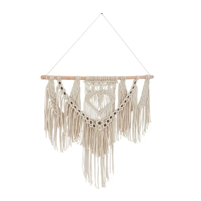Cotton Macrame Intricately Handmade Weaved Wall Decor With Beaded Fringe Tassels - Olivia & May 6 Cotton Macrame Intricately Handmade Weaved Wall Decor With Beaded Fringe Tassels - Olivia & May - Image 4
