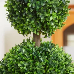 HOMCOM 2 Pack 23.5" Artificial Boxwood Topiary Ball Trees Set Of 2, Double Ball-Shaped Boxwood Artificial Topiary Plants For Indoor Outdoor, Green -Finest Home Decoration GUEST e61d83d9 124b 4055 8f92 fa84a51f8232