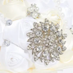Sparkle And Bash Satin Artificial Rose Rhinestone Brooch Bouquet, Faux Fake Flowers For Wedding, Decorations & Quinceanera, Ivory, 8.5 In -Finest Home Decoration GUEST e63df256 9431 42f7 ae89 860131306718