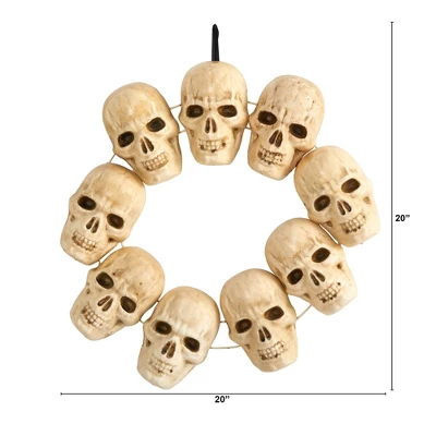 Nearly Natural 20” Halloween Skull Wreath With Lighted Eyes 3 Nearly Natural 20” Halloween Skull Wreath With Lighted Eyes