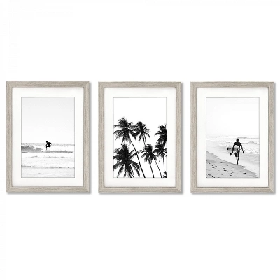 Black And White Surf By Tanya Shumkina - 3 Piece Gallery Framed Print Art Set 3 Black And White Surf By Tanya Shumkina - 3 Piece Gallery Framed Print Art Set