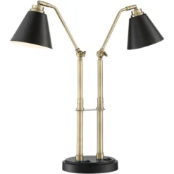 Possini Euro Design Sentry Modern Mid Century Desk Lamp 23" High Black Brass With USB Charging Port LED Adjustable Cone Shade For Bedroom Living Room -Finest Home Decoration GUEST e91d5c36 9c3b 4fda 8e73 e5a8e478b0f2