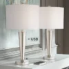 360 Lighting Geoff Modern Table Lamps 26" High Set Of 2 Brushed Nickel With USB Charging Port White Drum Shade For Bedroom Living Room Bedside Desk -Finest Home Decoration GUEST e973f557 1829 4493 9b0c 1137b8972883