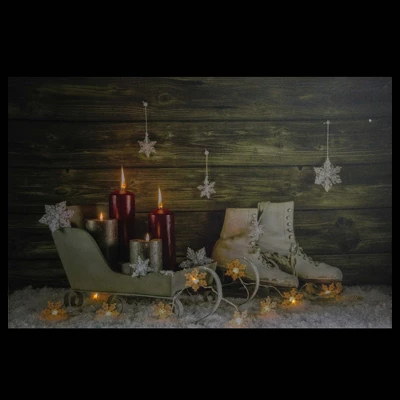 Northlight Large LED Lighted Candles, Ice Skates And Sleigh Christmas Canvas Wall Art 23.5" X 15.5" 4 Northlight Large LED Lighted Candles, Ice Skates And Sleigh Christmas Canvas Wall Art 23.5" X 15.5" - Image 2