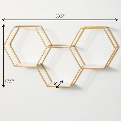 Sullivans Hexagonal Gold Metal Shelf 17.5"H Gold 5 Sullivans Hexagonal Gold Metal Shelf 17.5"H Gold - Image 3