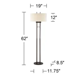 Franklin Iron Works Roscoe Modern Floor Lamp Standing 62" Tall Oil Rubbed Bronze Twin Pole White Drum Shade For Living Room Bedroom Office House Home -Finest Home Decoration GUEST eb92a602 ad9c 47f9 863c c361471af763