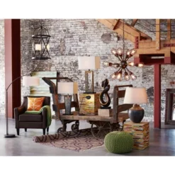 Franklin Iron Works Tahoe Rustic Table Lamp 32" Tall Natural Slate Off White Rectangular Shade For Bedroom Living Room Bedside Nightstand Office Kids -Finest Home Decoration GUEST ecb1ff7f a7c6 4e31 a823 4373463eba3e