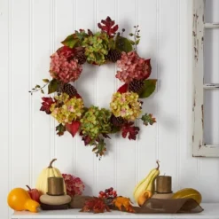 Nearly Natural 25” Autumn Hydrangea And Pinecones Fall Artificial Wreath -Finest Home Decoration GUEST f1467d5c ad3d 4856 9eec be5724c458fe