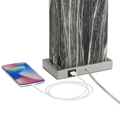 360 Lighting Connie Modern Table Lamps Set Of 2 25" High Black Faux Marble With USB Charging Ports White Rectangular Shade For Living Room House Desk 5 360 Lighting Connie Modern Table Lamps Set Of 2 25" High Black Faux Marble With USB Charging Ports White Rectangular Shade For Living Room House Desk - Image 3