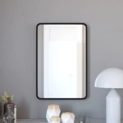 Merrick Lane 20" X 30" Matte Black Decorative Wall Mirror With Rounded Corners For Bathroom, Living Room, Entryway, Hangs Horizontal Or Vertical -Finest Home Decoration GUEST f3c14363 70c6 41a6 b782 b8105678355c