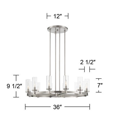 Stiffel Brushed Nickel Wagon Wheel Chandelier 36" Wide Modern Clear Glass Shade 12-Light Fixture For Dining Room House Kitchen 10 Stiffel Brushed Nickel Wagon Wheel Chandelier 36" Wide Modern Clear Glass Shade 12-Light Fixture For Dining Room House Kitchen - Image 8