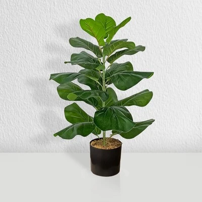 Forever Leaf 28" Artificial Fiddle Fig Leaf Plant In Black Pot, Indoor Artificial Plant For Home Decor 3 Forever Leaf 28" Artificial Fiddle Fig Leaf Plant In Black Pot, Indoor Artificial Plant For Home Decor