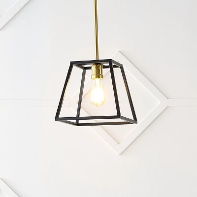 9.25" 1-Light Girard Farmhouse Industrial Iron LED Pendant Black/Brass Gold - JONATHAN Y 6 9.25" 1-Light Girard Farmhouse Industrial Iron LED Pendant Black/Brass Gold - JONATHAN Y - Image 4