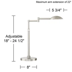 Possini Euro Design Eliptik Modern Desk Table Lamp 24 1/2" High Satin Nickel LED Swing Arm Adjustable Height For Bedroom Living Room Nightstand Office -Finest Home Decoration GUEST fad8e895 c80c 40f4 bd7f 127267e5e393