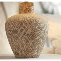 360 Lighting Bentley Rustic Farmhouse Table Lamp 29" Tall Brown Leaf Textured Hammered Pot Off White Empire Shade For Bedroom Living Room House Home -Finest Home Decoration GUEST fadbc97d 341c 4553 a601 5ad11c7760ac