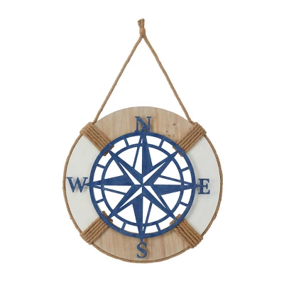 Metal Compass Wall Decor With Rope Hanger Blue - Olivia & May 4 Metal Compass Wall Decor With Rope Hanger Blue - Olivia & May - Image 2