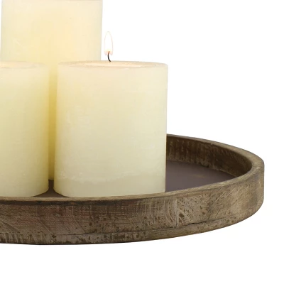 11.8" Rustic Round Wood Tray Brown - Stonebriar Collection 3 11.8" Rustic Round Wood Tray Brown - Stonebriar Collection