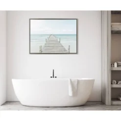 28" X 38" Sylvie Wooden Pier On Beach Framed Canvas Gray - Kate & Laurel All Things Decor -Finest Home Decoration GUEST fc125f7f 44b4 48e3 97ce 8548670707b4