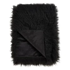 50"x60" Faux Mongolian Fur Throw Blanket Black - Saro Lifestyle