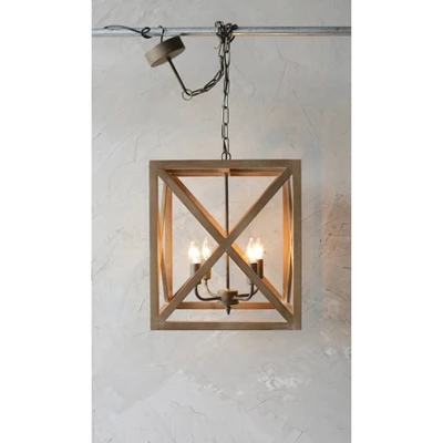 Metal/Wood Chandelier Natural Brown - Storied Home 4 Metal/Wood Chandelier Natural Brown - Storied Home - Image 2