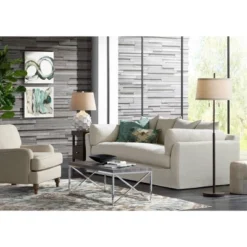 Possini Euro Design Nayla Modern Floor Lamp 62 1/2" Tall Bronze Metal Off White Fabric Tapered Drum Shade For Living Room Bedroom Office House Home -Finest Home Decoration GUEST ffd25a4f a7ba 4a02 a4d9 7f06db03c19a